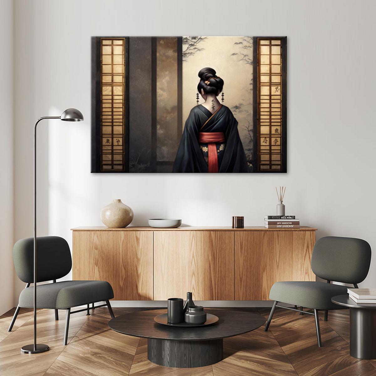 LEINWANDBILD Japanische Geisha 60x40cm - Gelb, Textil (60/40cm) - Feeby