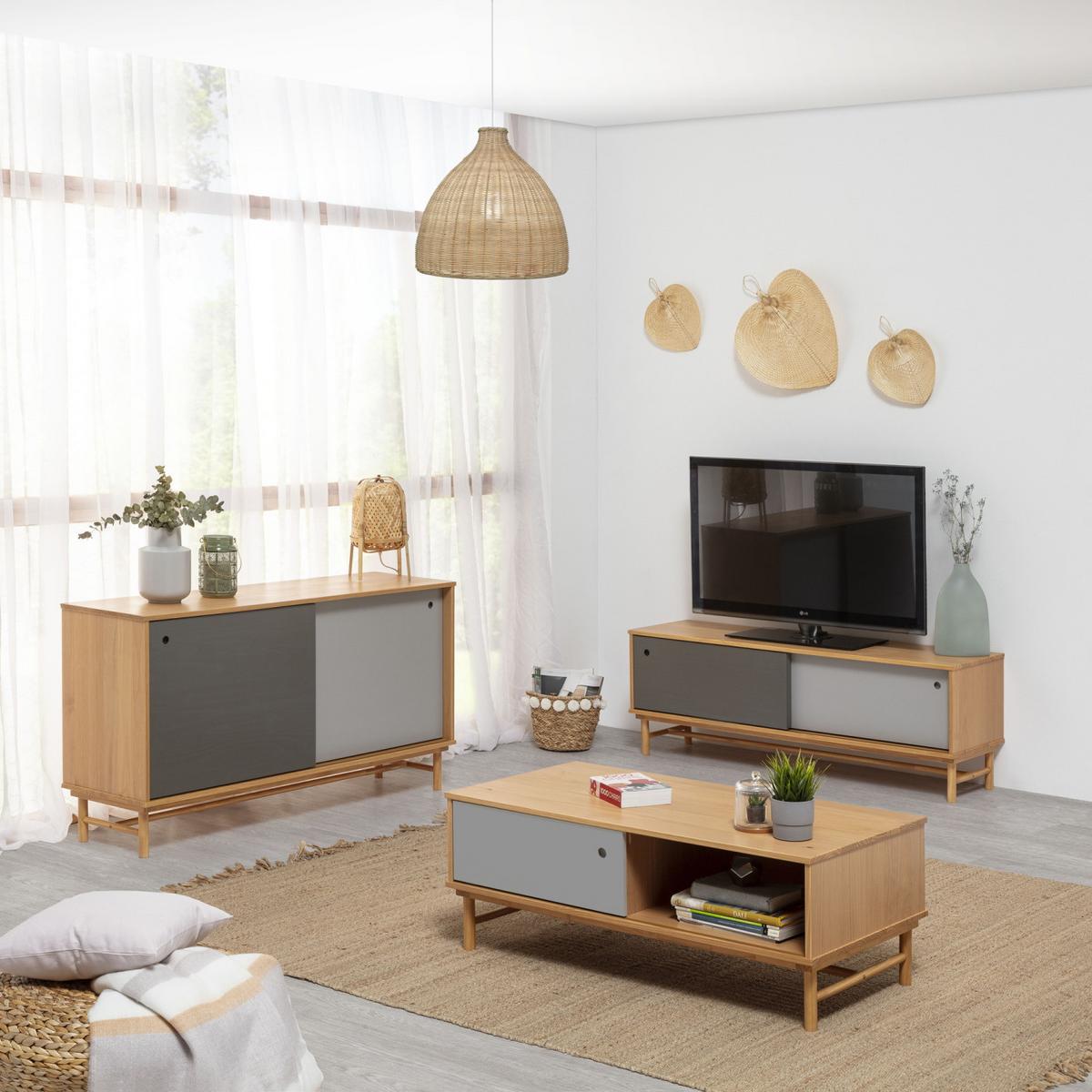 TV-ELEMENT Magnus 2 Schiebetüren Grau - Wildeiche, Holz (140/50/40cm) - VS Venta-stock