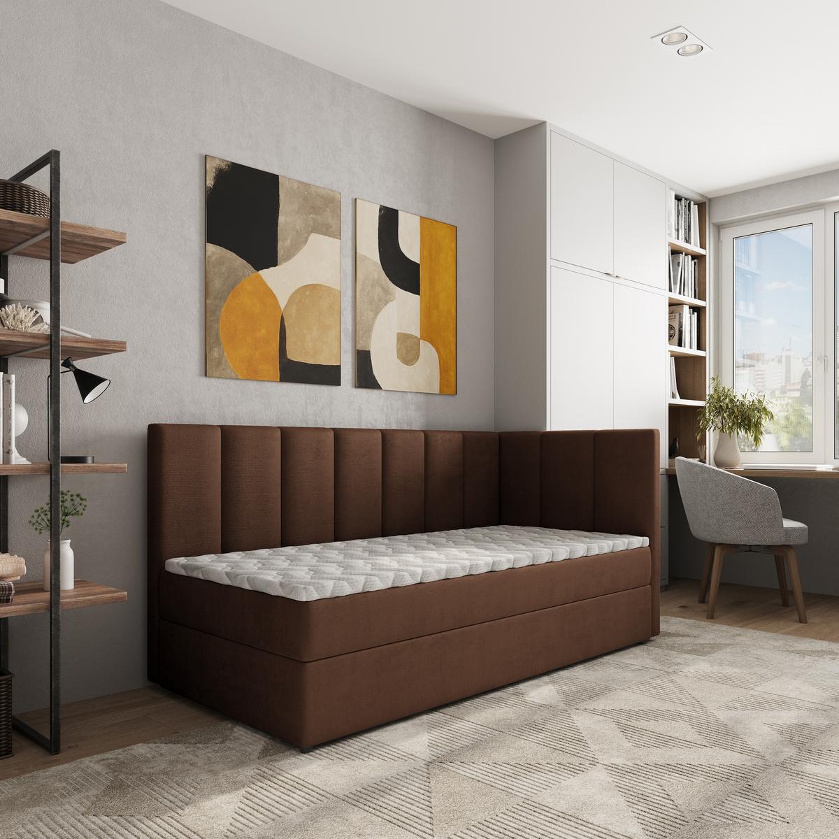 BOXBETT BEVE 90x200 cm mit Matratze und Topper, H2+H3 - Braun - Braun, Holz (90/200cm) - MASSENO