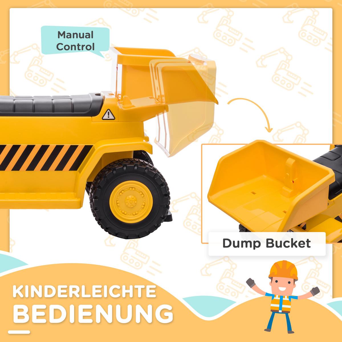 ELEKTRO Kindertraktor, Spielfahrzeug mit Scheinwerfer, Hupe für Kinder 1,5 bis 3 - Gelb, Metall (74.5/36/43.5cm) - HOMCOM