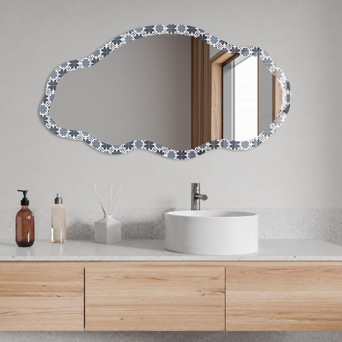 SPIEGEL 90x45 cm asymmetrisch mit Druck - Geometrisches Ornament - Transparent, Glas (45/90/0.4cm) - TULUP
