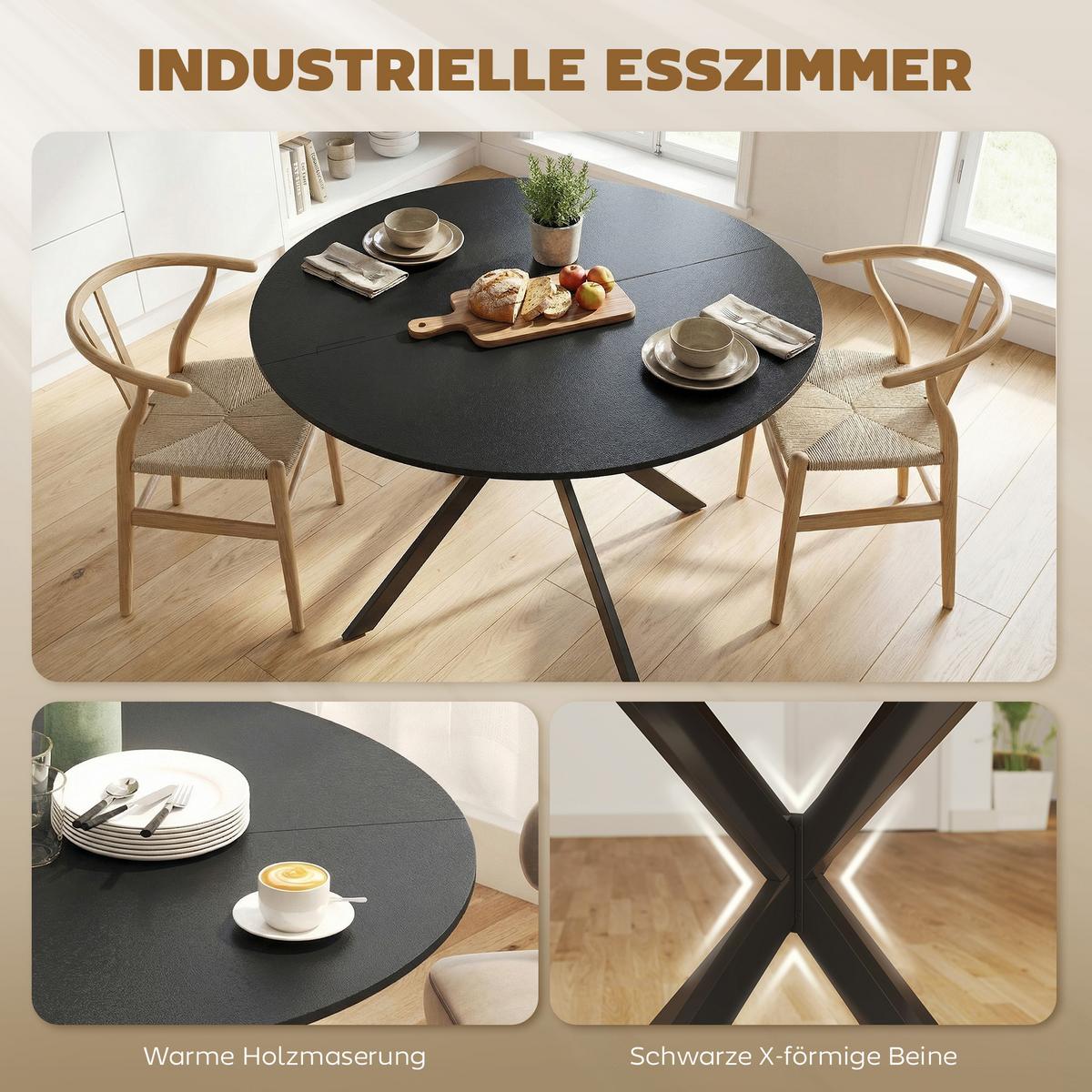 ESSTISCH rund Schwarz 120/120/75 cm - Schwarz, Metall (120/120/75cm) - HOMCOM