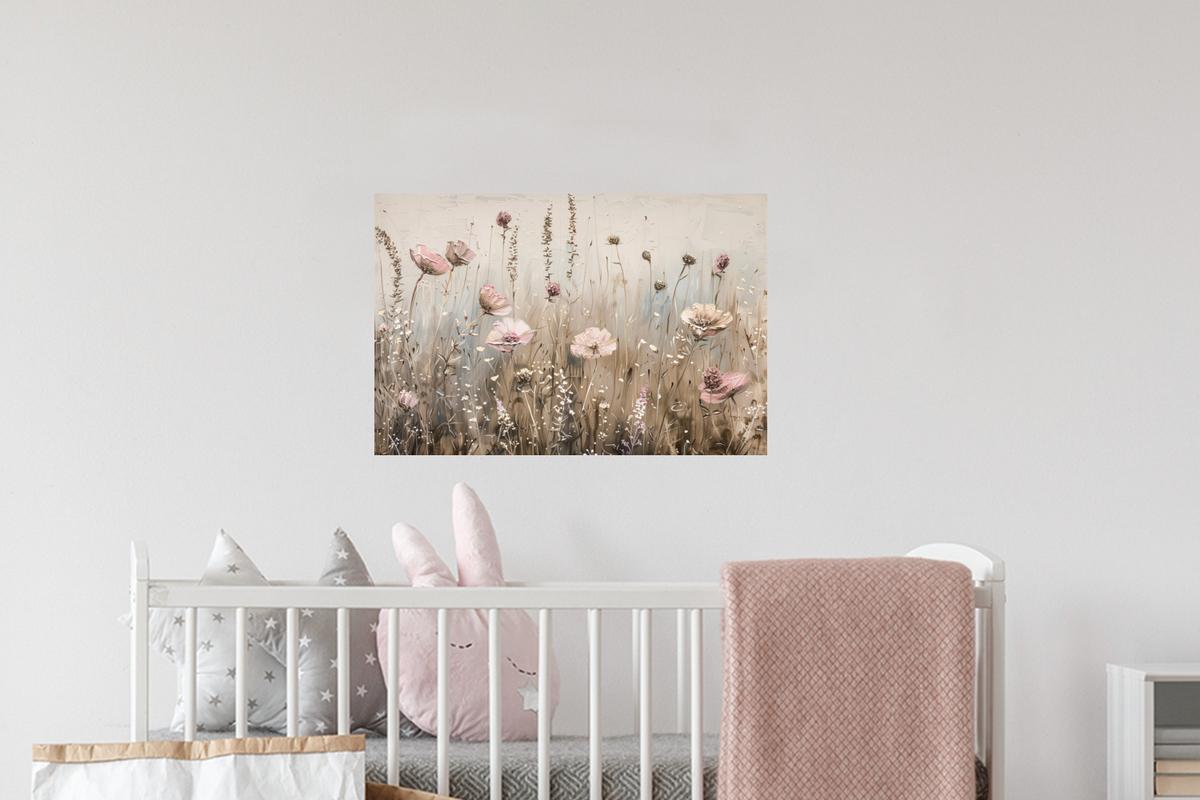 WANDTATTOO Blumen - Rosa - Modern - Beige Deko Wohnzimmer 60x40 cm - Beige, Kunststoff (60/40/0.1cm) - MuchoWow