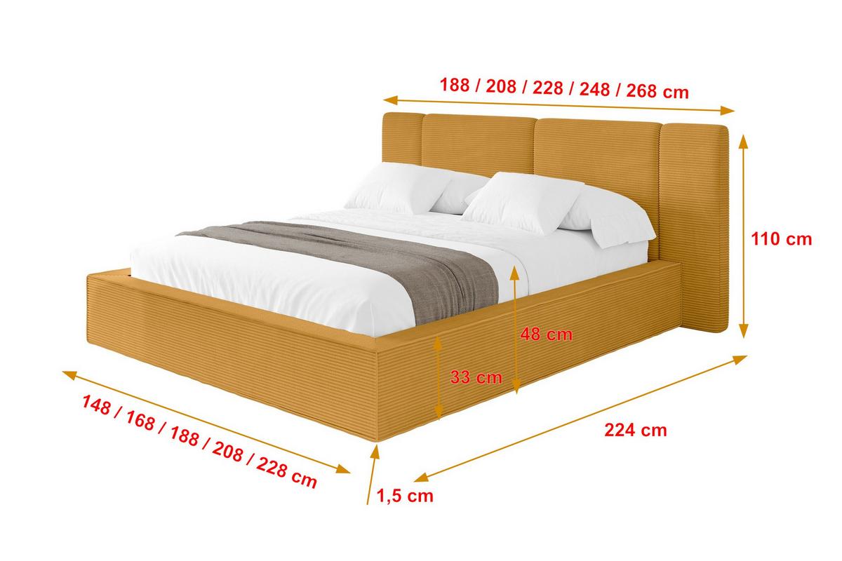 POLSTERBETT mit Bettkasten und Lattenrost, Bett mit Matratze H3/H4 - RIVO 140x200 Senfgelb - Gelb, Holzwerkstoff/Textil (140/200cm) - ALTDECOR