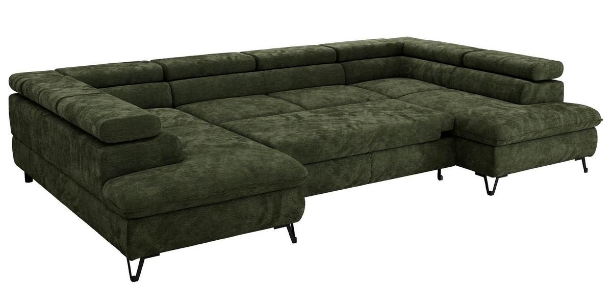 WOHNLANDSCHAFT PABLO U Schenille glatt Dunkelgrün - Dunkelgrün/Schwarz, Textil/Metall (346/76/208cm) - MKS