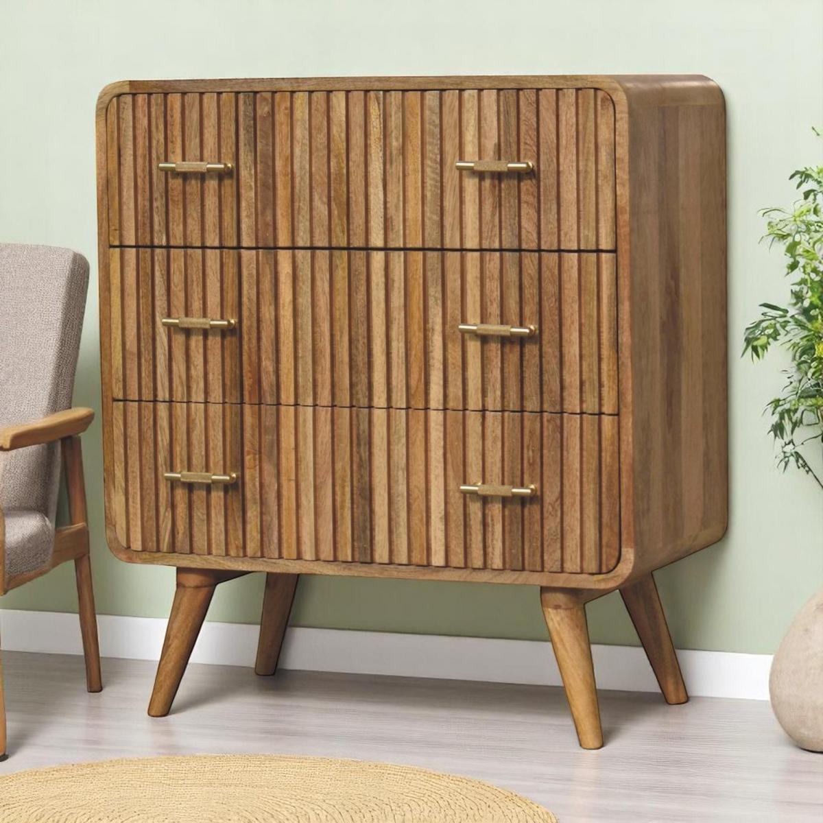 TRUHE Metropolitan 3-Schublade, Nordische Beine, Beige - Beige/Messingfarben, Holz/Metall (70/79/35cm) - Artisan Furniture