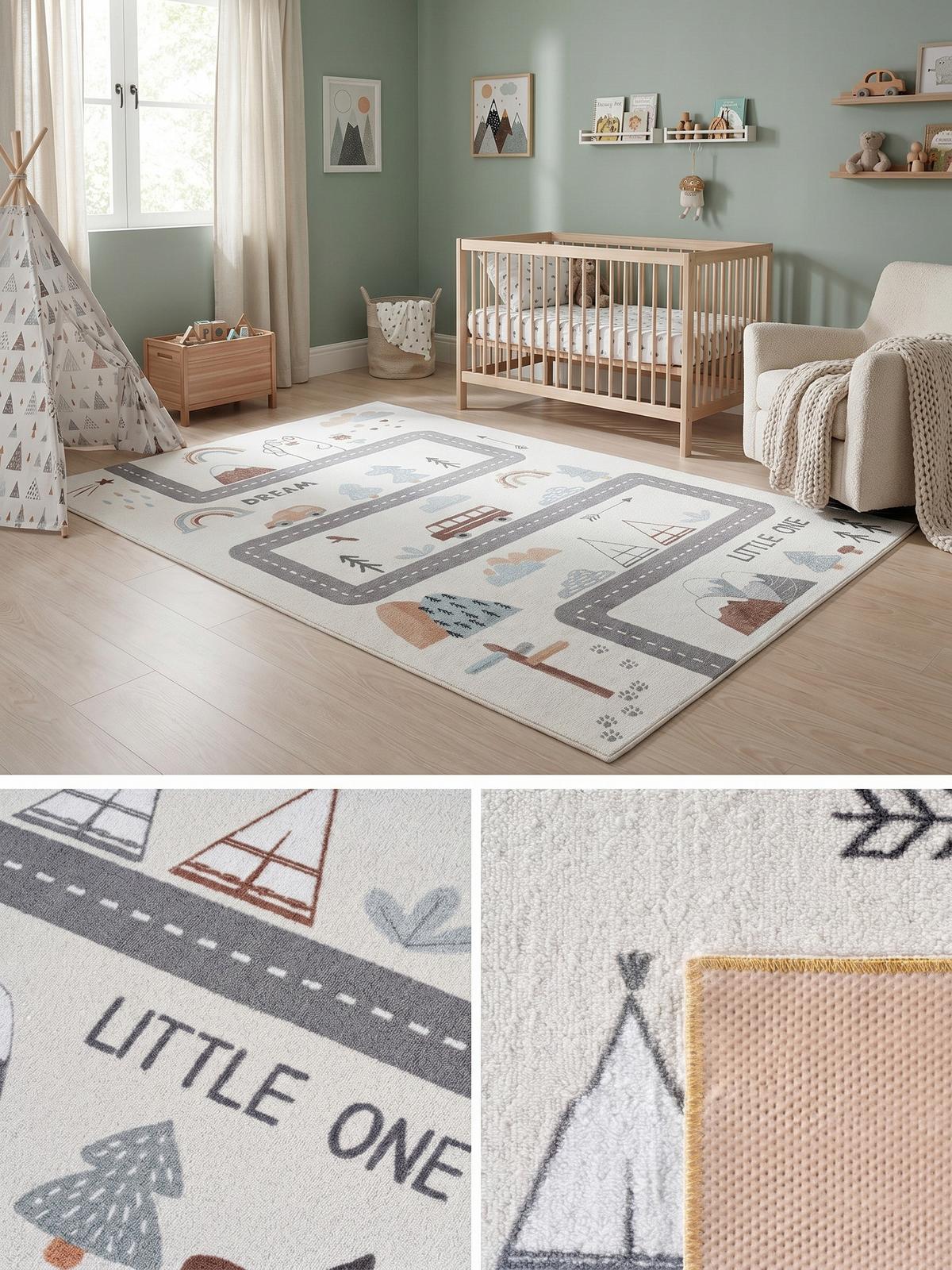 SPIELTEPPICH Waschbar TINO in Creme, mit Straßenkarten-Motiv, 80 x 150 cm - Beige, Textil (150/80cm) - KADIMA DESIGN