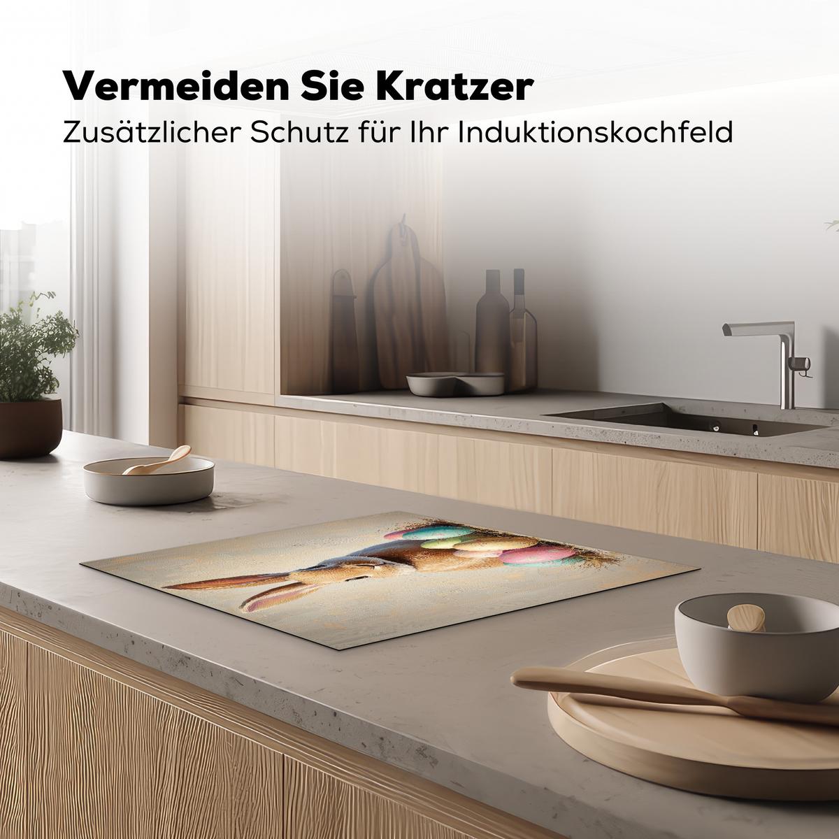 HERDABDECKPLATTE Osterhase - Pastell - Eier Ceranfeldabdeckung 59x52 cm - Beige, Kunststoff (59/52/0.2cm) - MuchoWow