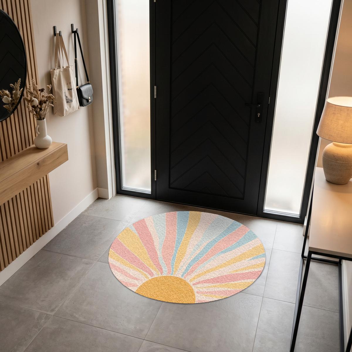 FUSSMATTE Illustration - Sonne - Pastellfarben Sauberlaufmatte 120x120 cm - Hellrosa, Kunststoff (120/0.4cm) - MuchoWow
