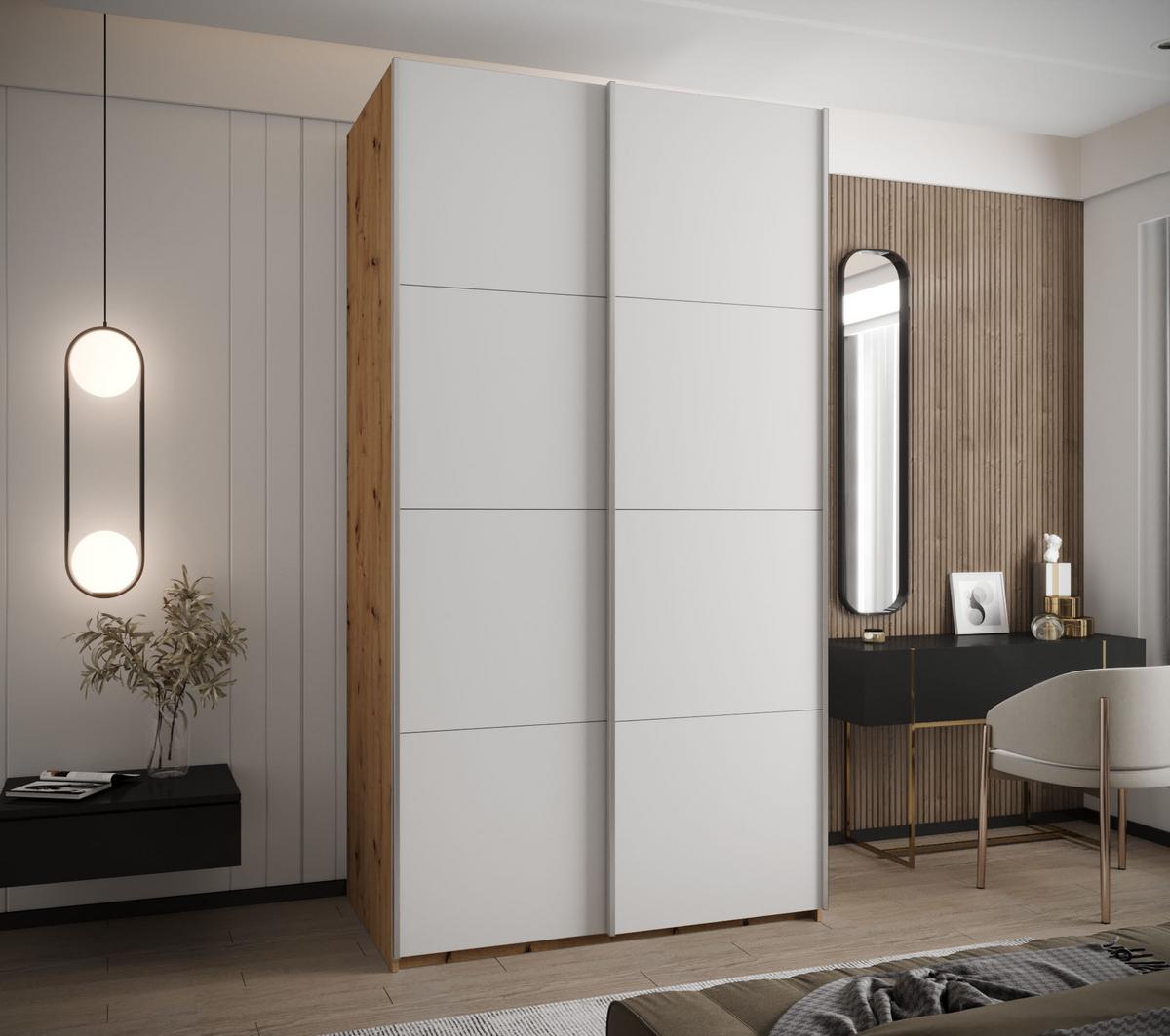 SCHWEBETÜRENSCHRANK 245,5/130/64 2-türig - Silberfarben/Weiß, Holz/Metall (130/245/64cm) - Abiks Möbel