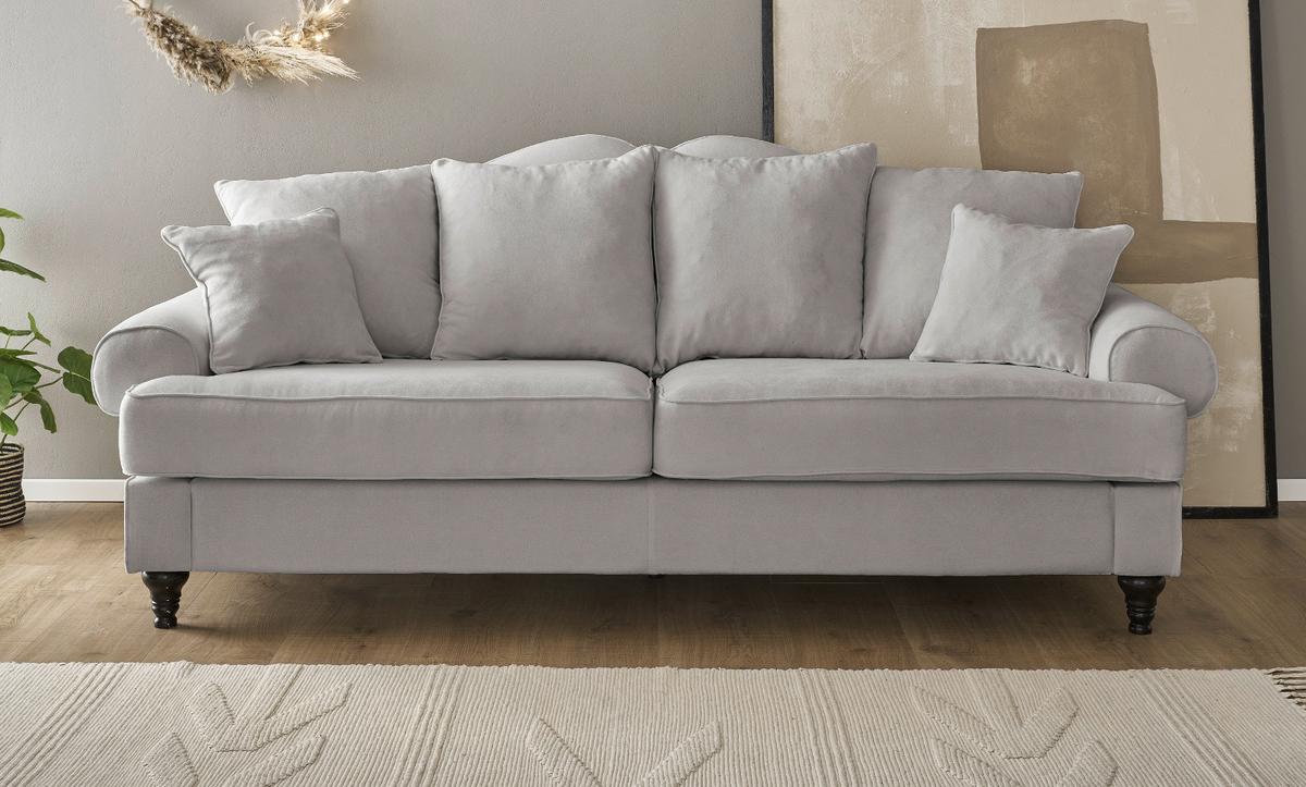 SOFA hellgrau Landhaus, Couch 3,5-Sitzer 230 cm - Hellgrau, Holz/Textil (230/95/100cm) - Furn.Design