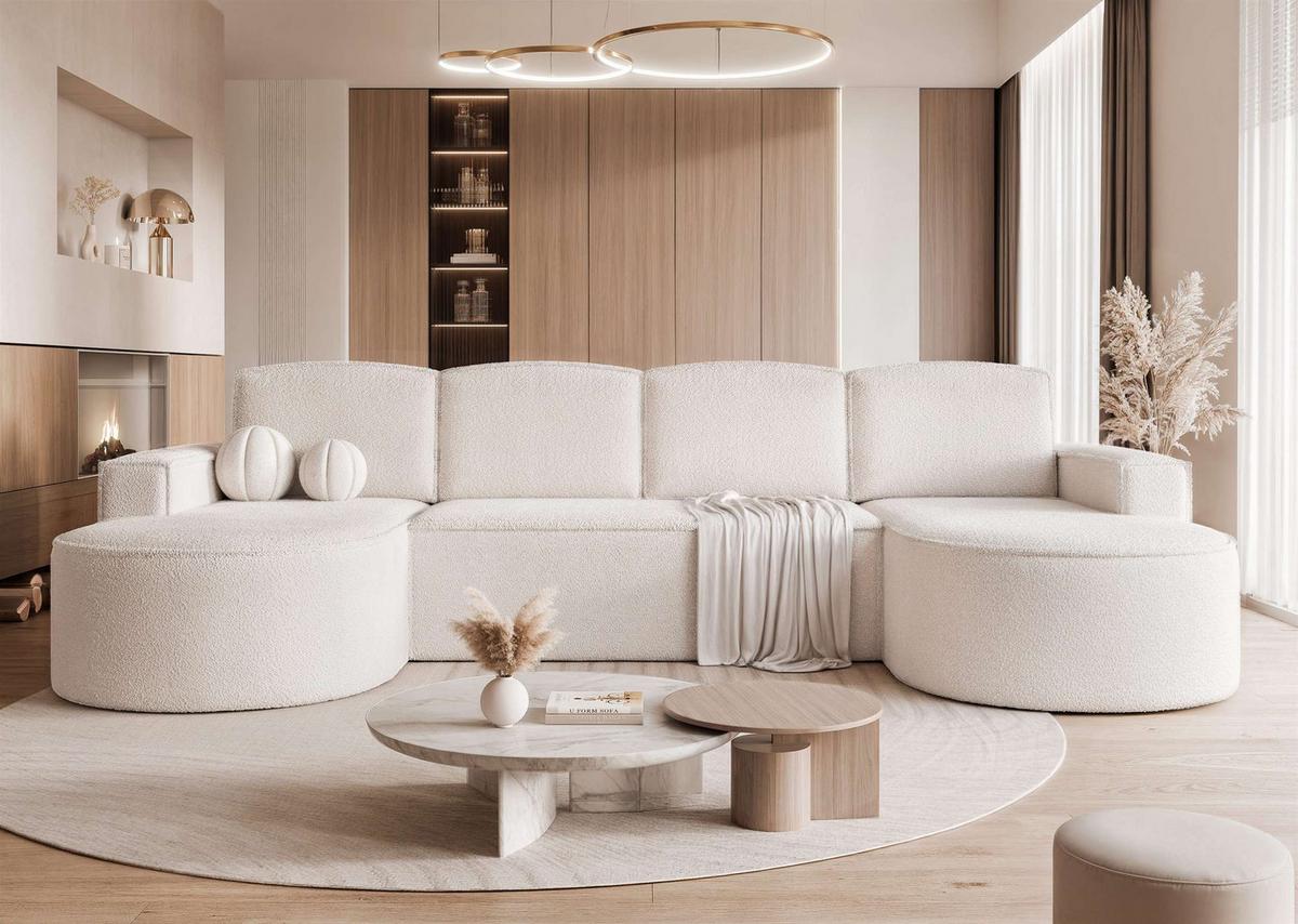 WOHNLANDSCHAFT U-Form mit Schlaffunktion, Creme - Creme, Textil (316/88/157cm) - Idohome