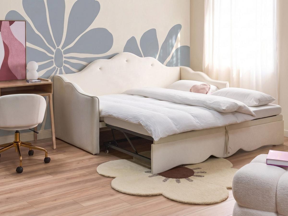AUSZIEHBETT Samtstoff 90/200 cm Hellbeige Lorette - Beige, Textil (90/200cm) - Beliani