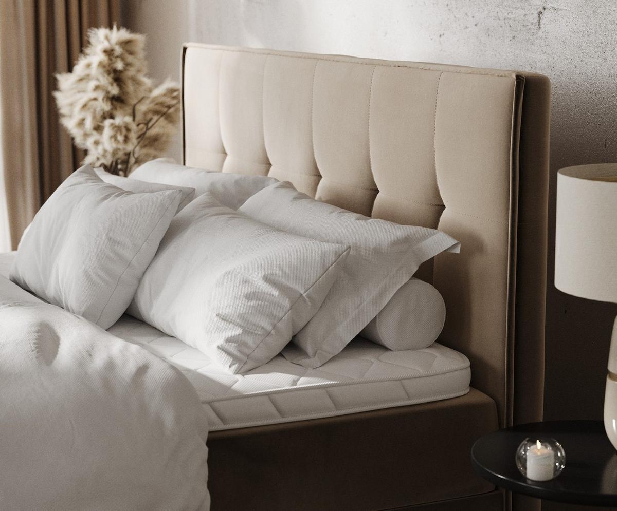 BOXBETT Tivra 160/200 cm Taupe im Paros Stoff - Taupe/Schwarz, Holz/Holzwerkstoff (160/200cm) - AltaBeds