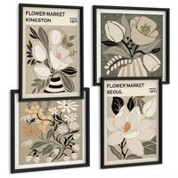 BILDER SET 4er Set - 50x50 cm & 40x60 cm Schwarzer Rahmen - Kingston Seoul Retro-Blumen - Schwarz, Kunststoff (50/50cm) - TULUP