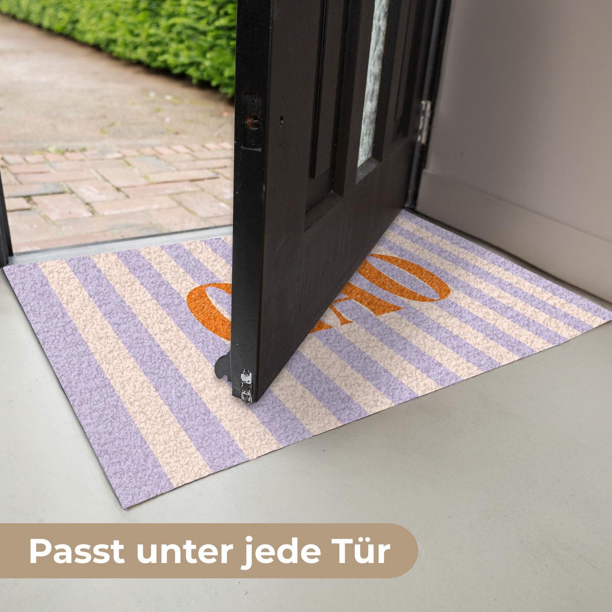 FUSSMATTE Ciao - Zitat - Pastell - Streifen Schmutzfangmatte 60x40 cm - Flieder, Kunststoff (60/0.4cm) - MuchoWow