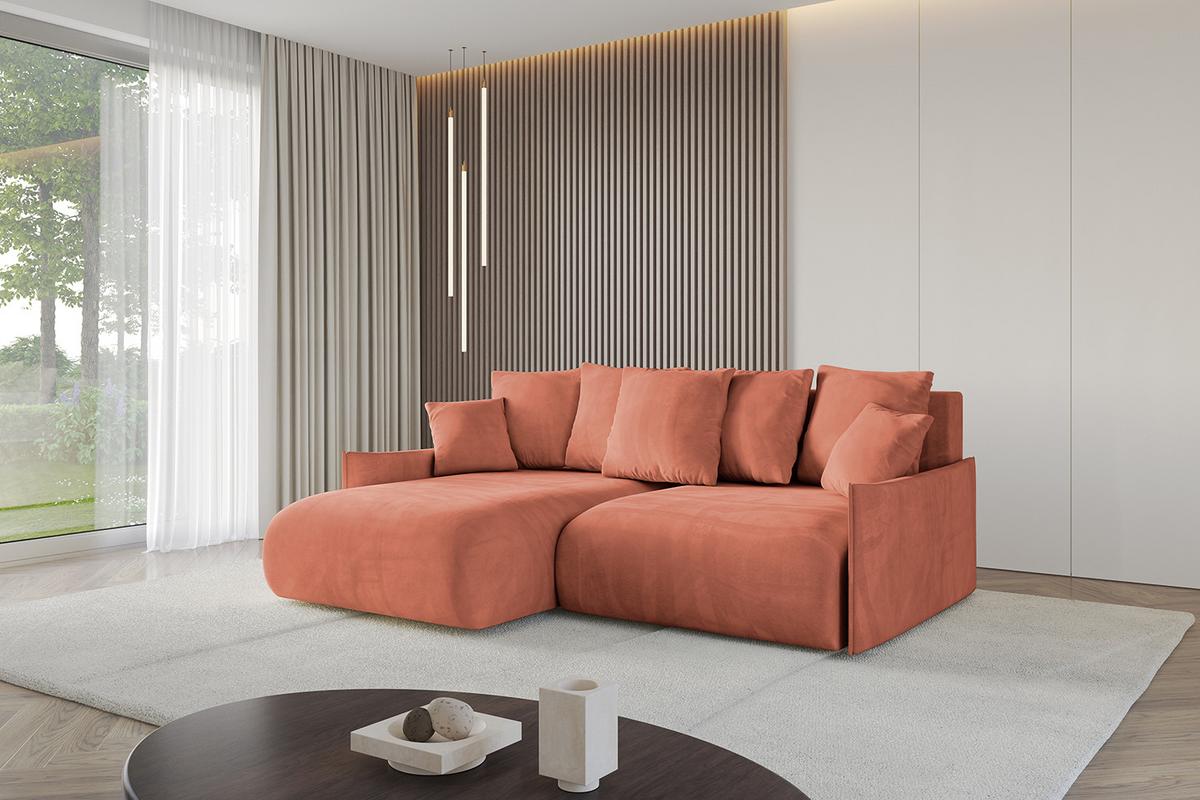 ECKSOFA Ottomane links ONESK-L -v1 216x177x72 Apricot Velours - Koralle, Holzwerkstoff/Kunststoff (216/177cm) - ALTDECOR