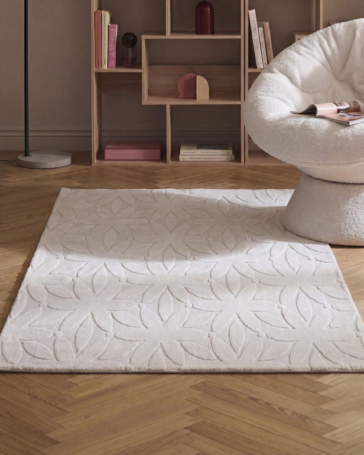 TEPPICH Cremeweiß 160/160 cm Hood - Creme/Weiß, Textil (160/160cm) - Beliani