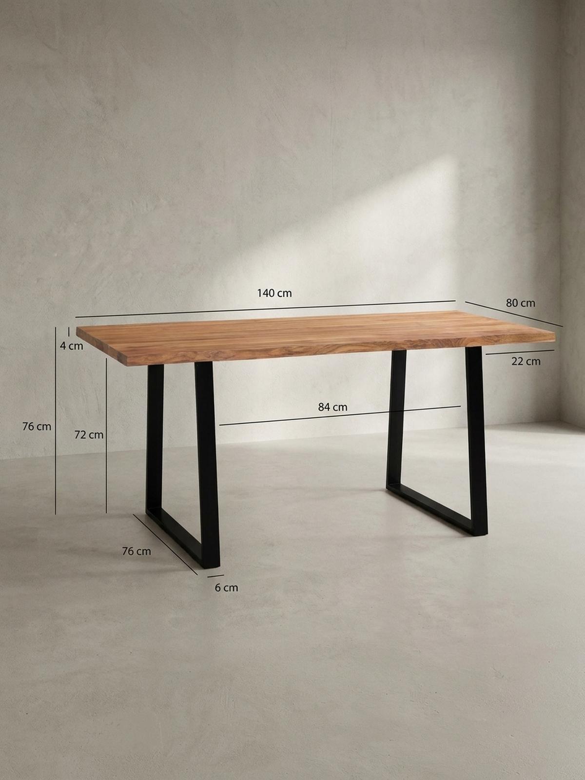SCHREIBTISCH Massivholz Baumkante Handgefertigt Akazie TARN, Goldbraun-Schwarz 140x80x76 cm - Schwarz/Braun, Holz/Metall (80/140/76cm) - KADIMA DESIGN