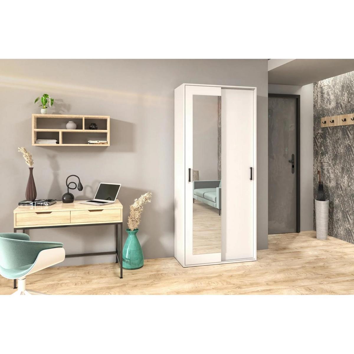 SCHWEBETÜRENSCHRANK Lano 90/205/40 cm 2-türig weiß - Weiß, Holzwerkstoff (90/205/40cm) - Beautysofa