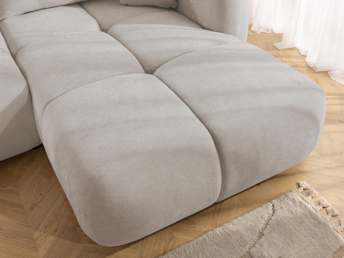 ECKSOFA Loretto aus natürlichem Beige Webstoff mit Schlaffunktion, Bettkasten und tiefen Steppungen in Bubble-Optik - Beige/Schwarz, Holz/Kunststoff (275/180cm) - S-Style