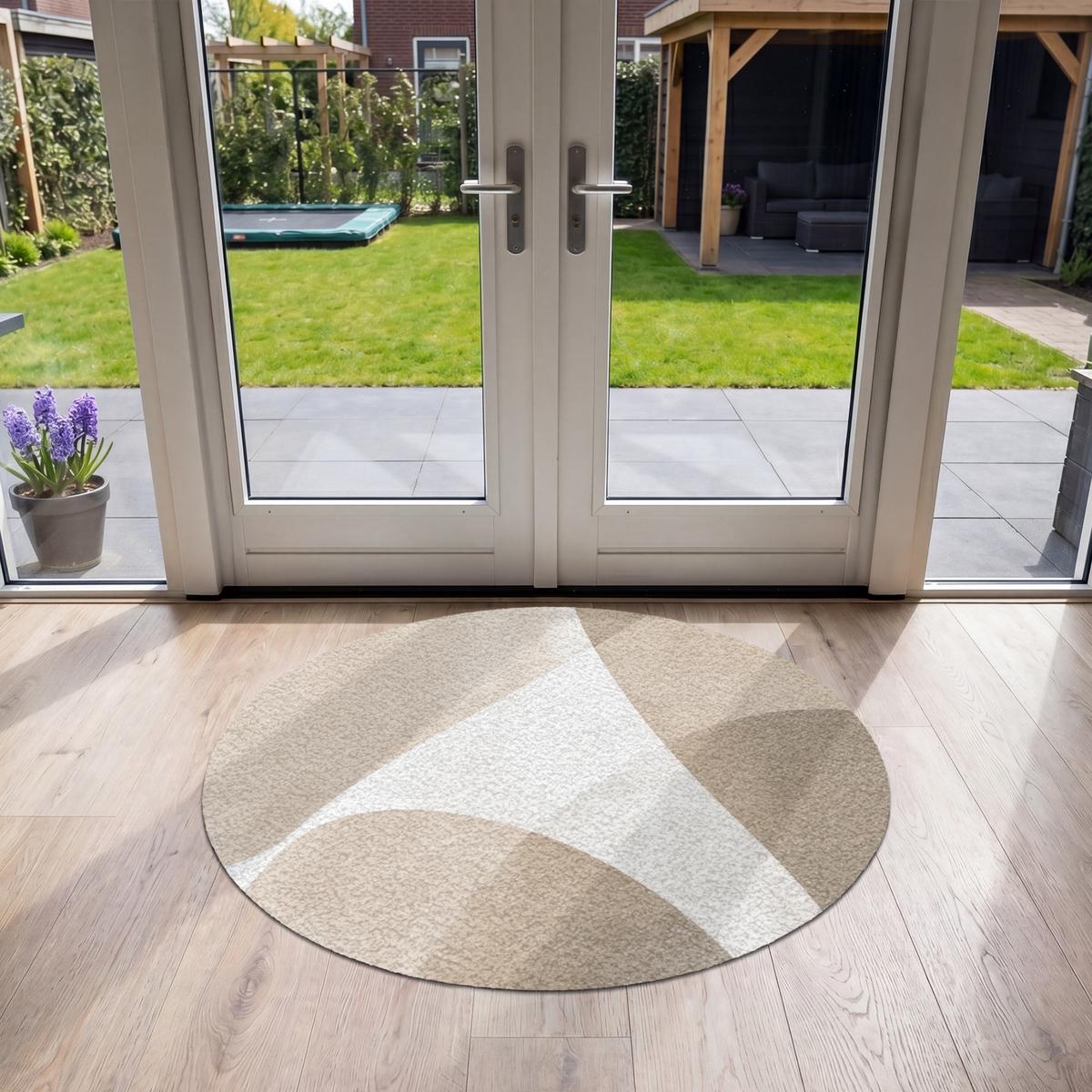 FUSSMATTE Glatte Oberflächen - Harmonisch - Wellenförmig Schmutzfangmatte 120x120 cm - Beige, Kunststoff (120/0.4cm) - MuchoWow