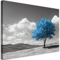 LEINWANDBILD Blaue Baum-Hochlandlandschaft 90x60cm - Blau, Textil (90/60cm) - Feeby