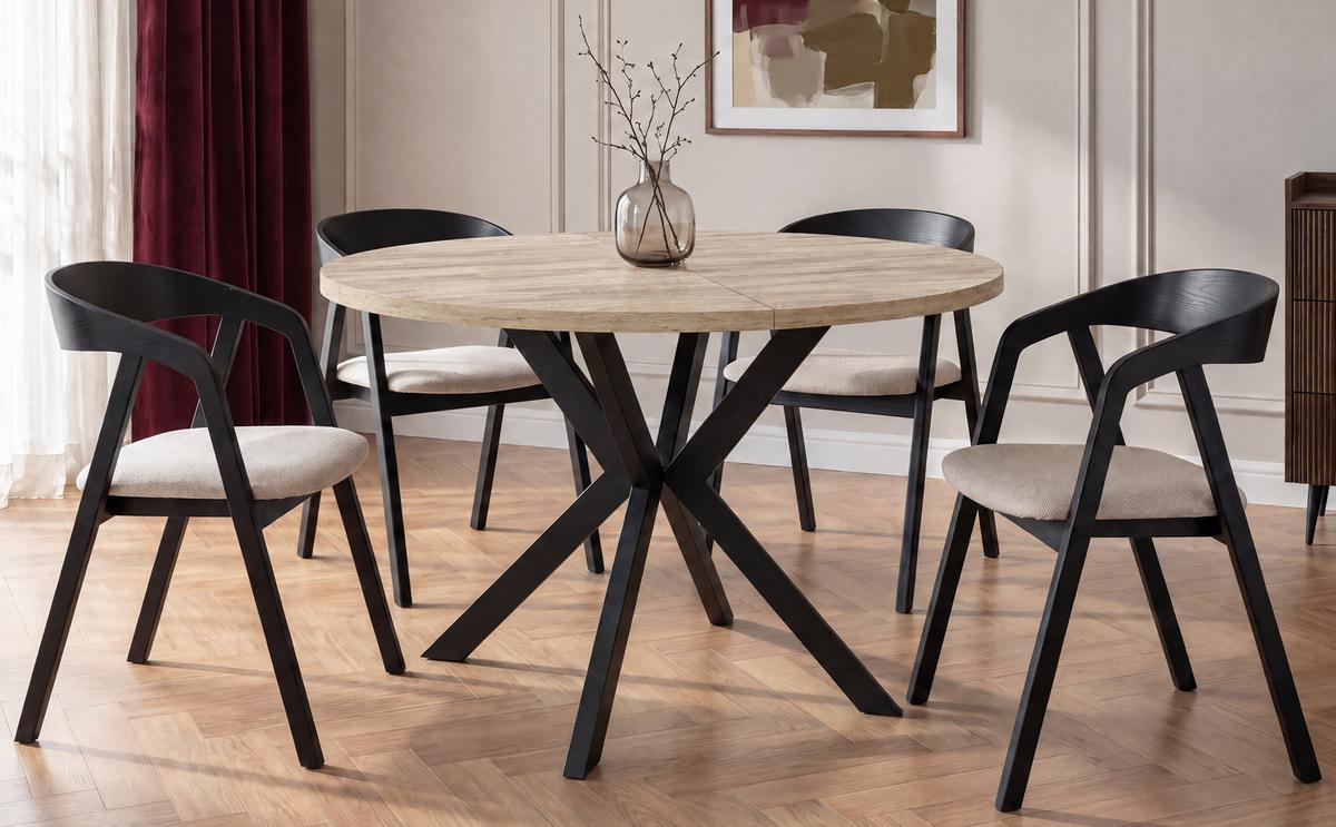 ESSTISCH Valeo runder ausziehbarer, Sonoma Eiche 100-180/100/76 cm - Schwarz/Sonoma Eiche, Holzwerkstoff/Metall (100/180/76cm) - WFL GROUP