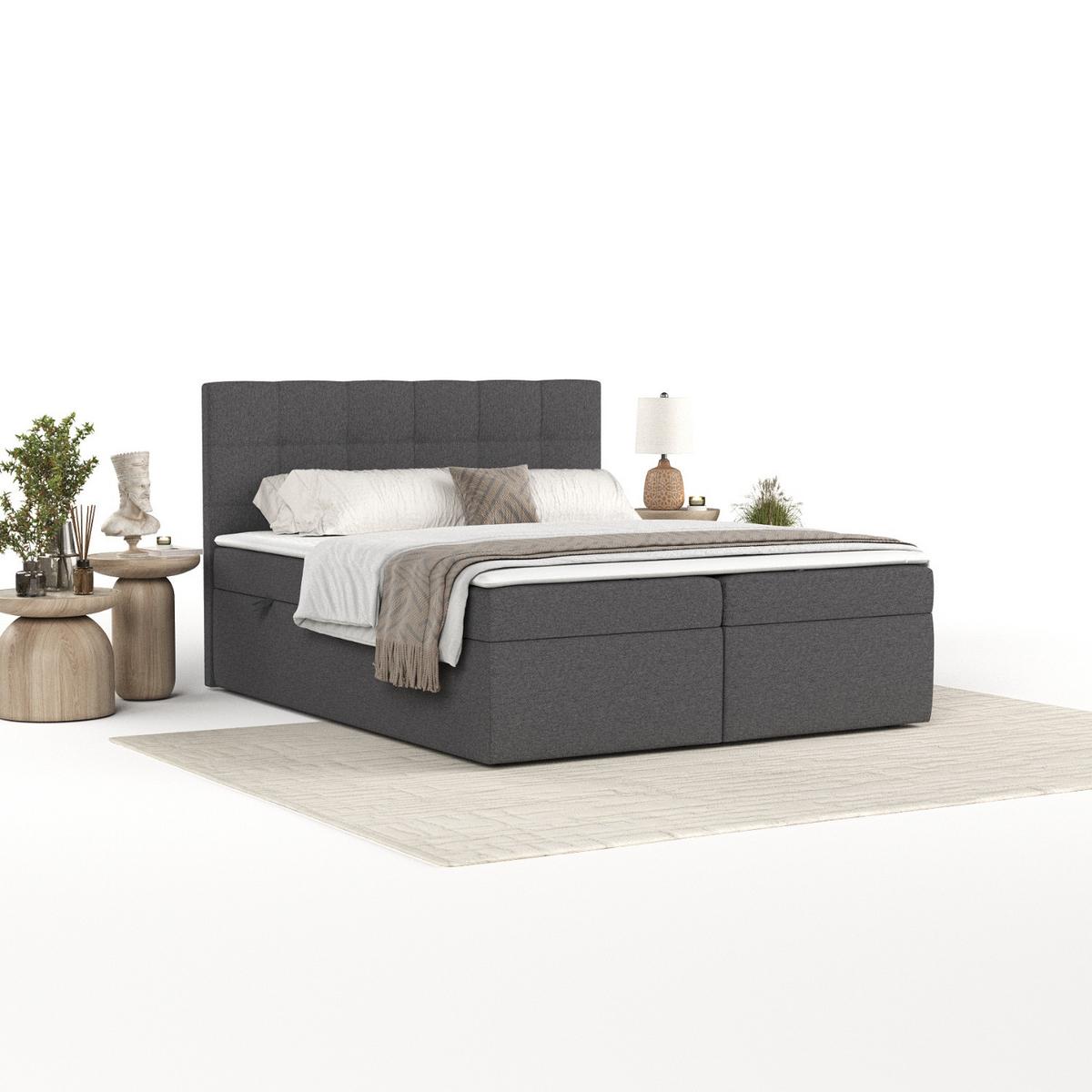 BOXBETT Lean 180/200 cm Anthrazit im Megan Stoff - Anthrazit/Schwarz, Holz/Holzwerkstoff (180/200cm) - AltaBeds