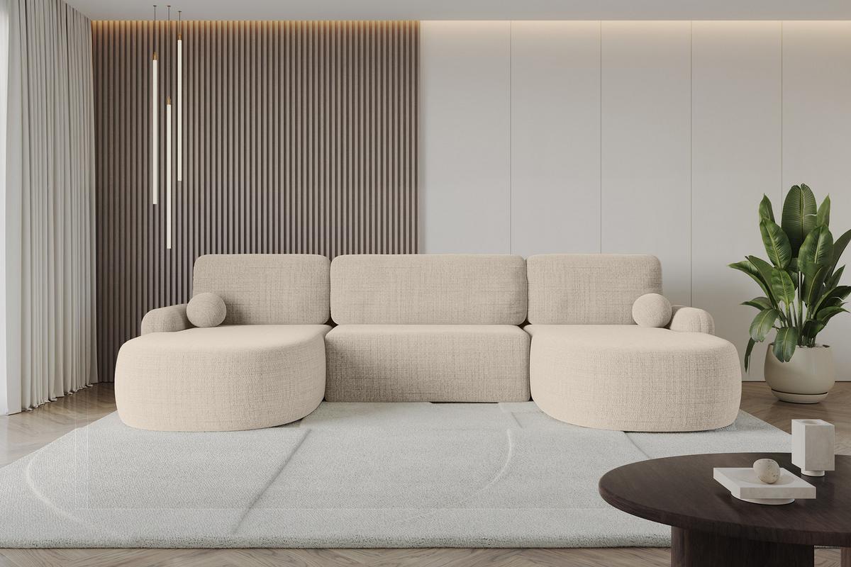 WOHNLANDSCHAFT mit Schlaffunktion und Bettkasten LIRA-U - 335x172x89 Beige - Beige, Holzwerkstoff/Textil (335/89/172cm) - ALTDECOR