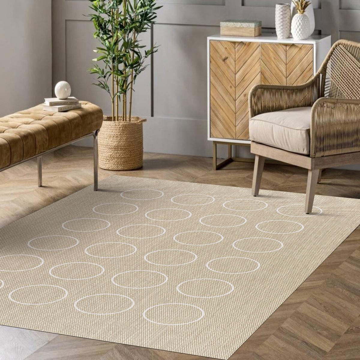 TEPPICH Premium en Vinyle Weiße Kreise 160x230 cm - Cappuccino, Kunststoff (160/230cm) - STORESDECO