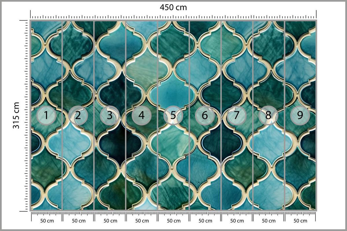 FOTOTAPETE für Küche Formen Türkisfarbenes Marokkanisches Mosaik 450x315 - Türkis, Papier (450/315cm) - Muralo