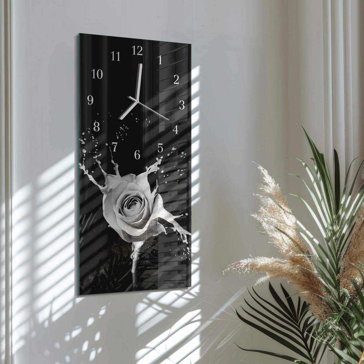 WANDUHR aus Glas 30x60 cm - Rose - Schwarz, Glas (30/60/0.4cm) - TULUP