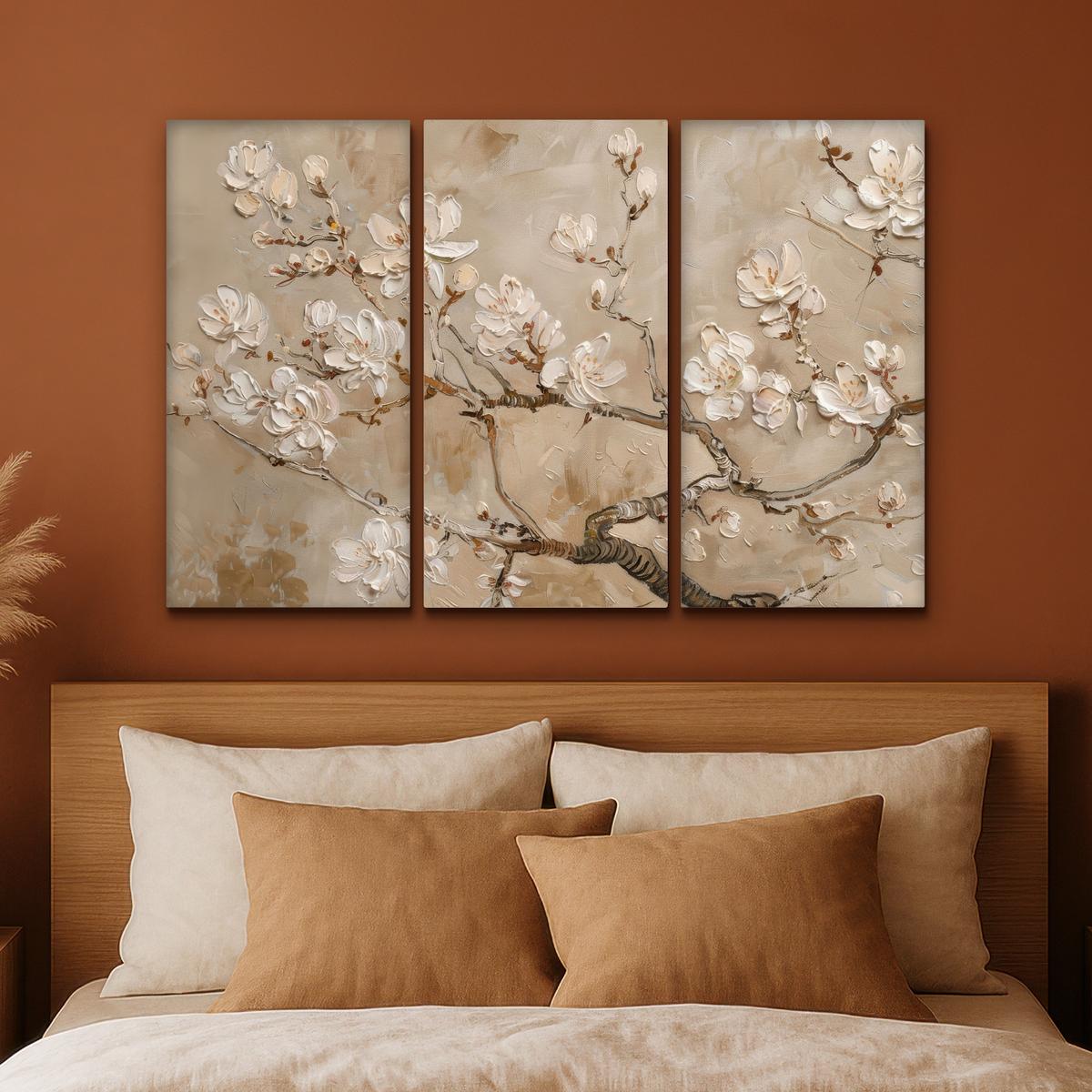 LEINWANDBILD 3er Set Beige - Blüte - Modern 120x80 cm - Beige, Textil (120/80cm) - MuchoWow