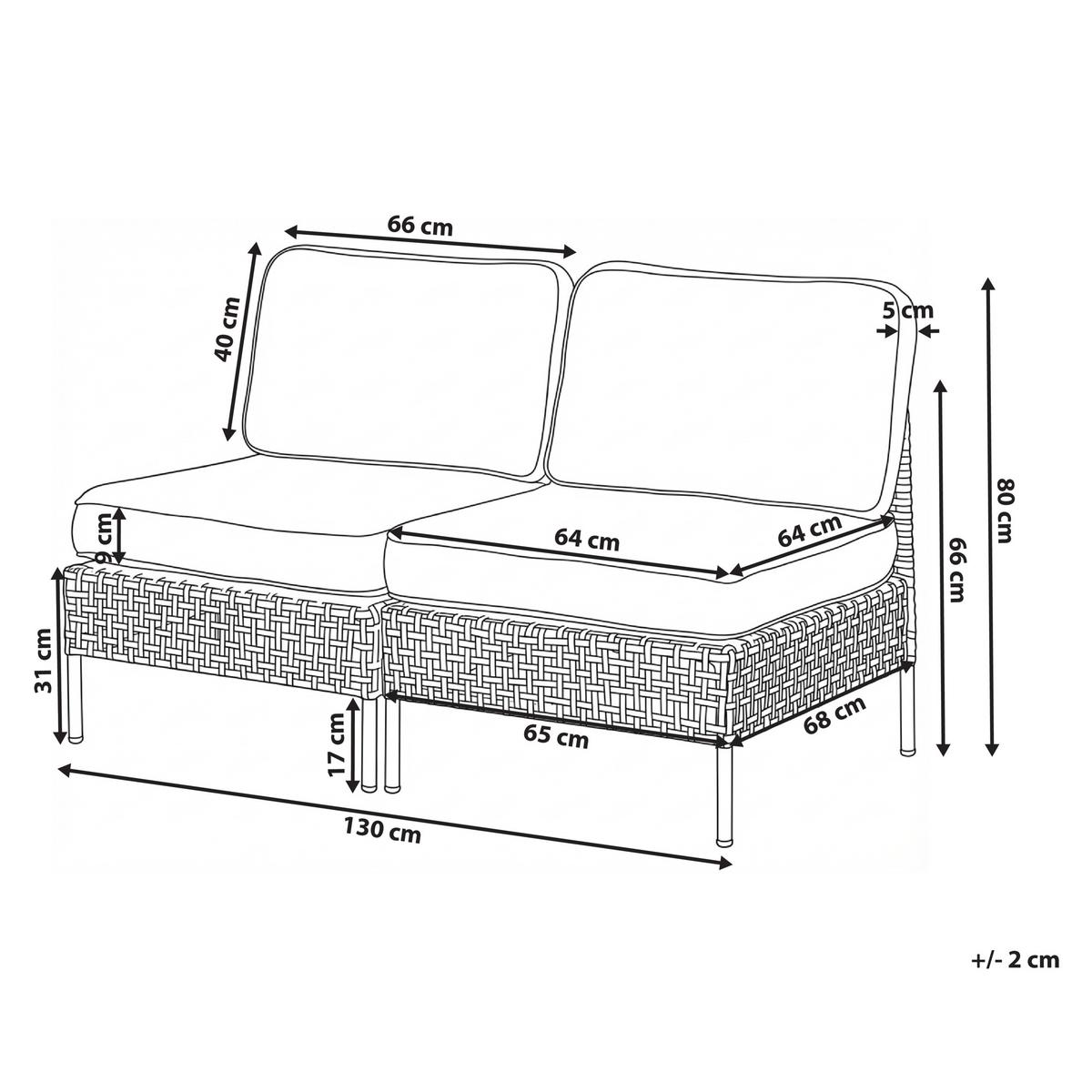 GARTENSOFA 2-Sitzer ohne Armlehnen Polyrattan Hellbeige Omegana - Beige/Schwarz, Kunststoff (130/80/68cm) - Beliani