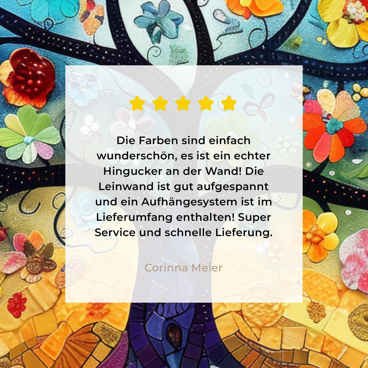 LEINWANDBILD Kunst - Baum des Lebens - Blumen - Hippie Wandbild 40x30 cm - Dunkelblau, Textil (40/30cm) - MuchoWow