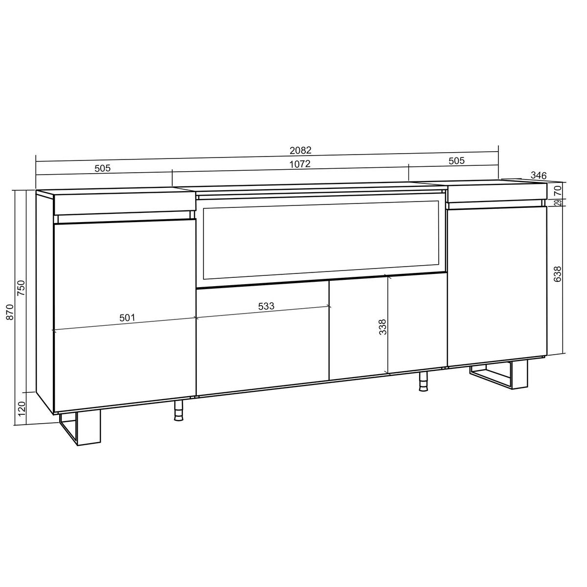 SIDEBOARD, Elektrokamin XXL, schwarz, 208/35/87cm - Schwarz, Holzwerkstoff (208/87/35cm) - Skraut Home