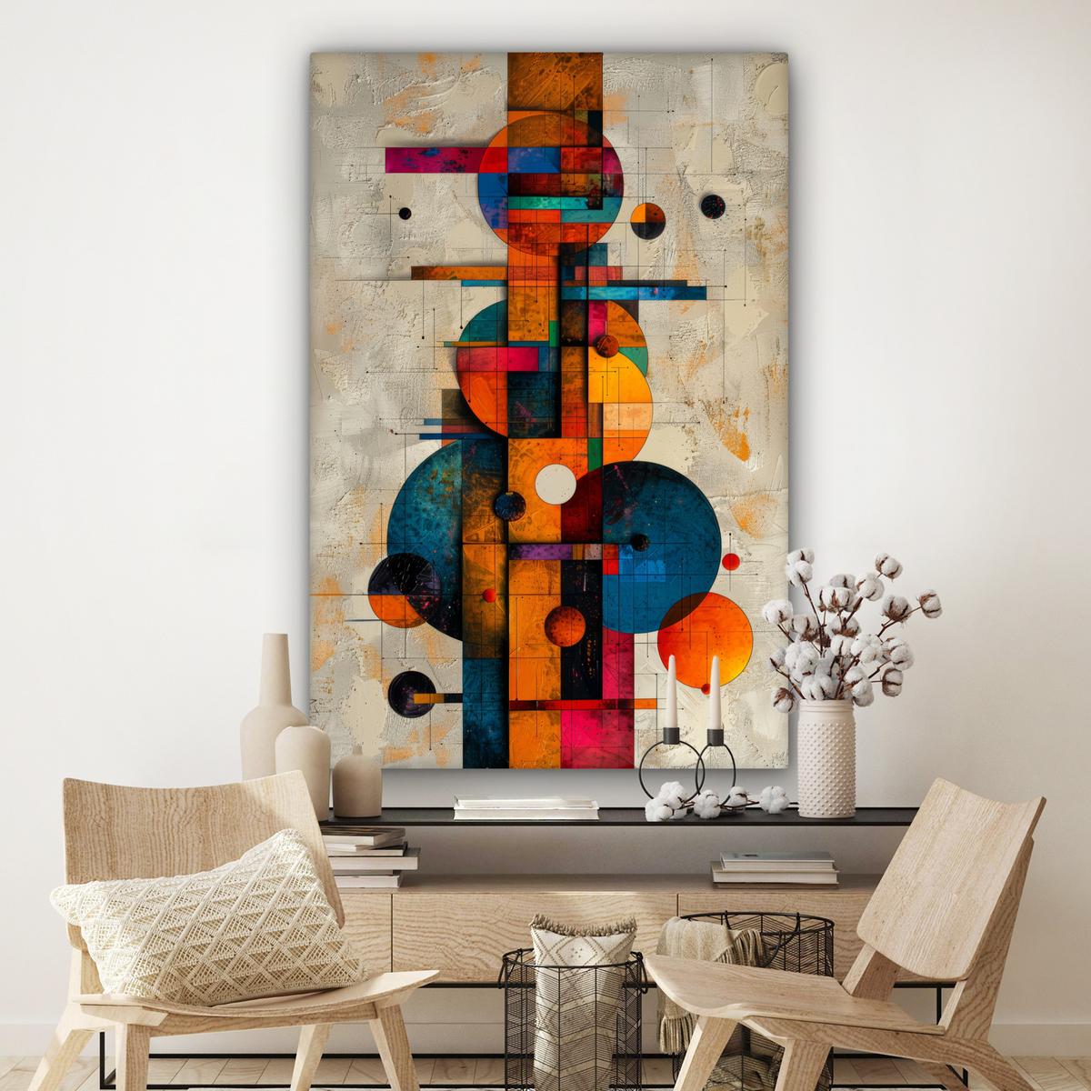 LEINWANDBILD Vintage - Moderne Kunst - Orange - Geometrische Formen Deko Groß 90x140 cm - Multicolor, Textil (90/140cm) - MuchoWow