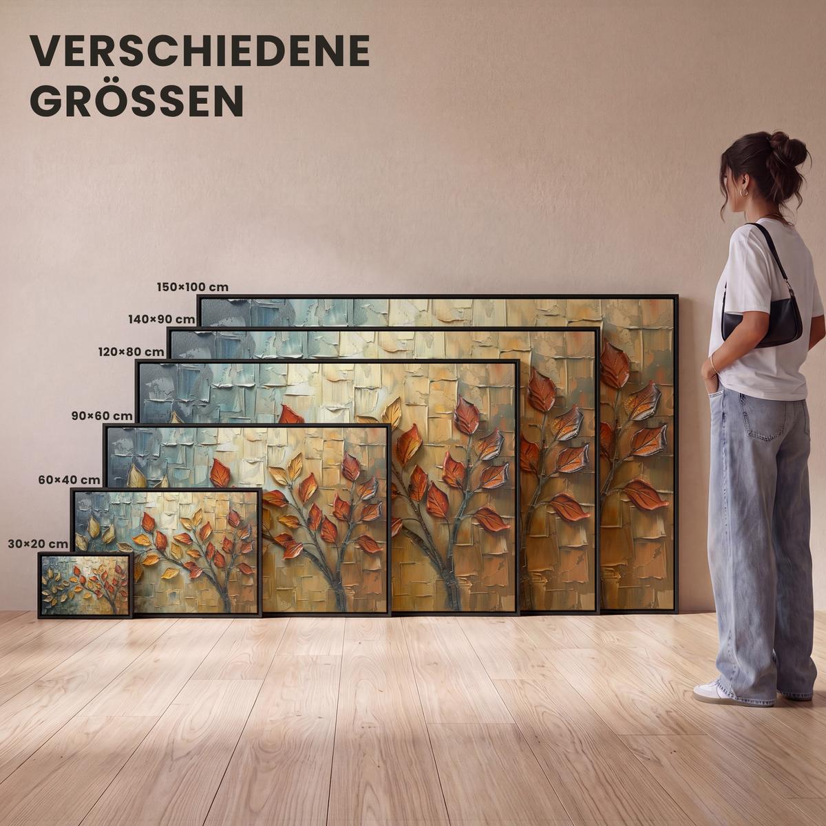 LEINWAND Bilder mit Rahmen - Baum - Abstrakt - Natur - Kunst - 120x80 - Goldfarben, Textil (120/80cm) - MuchoWow