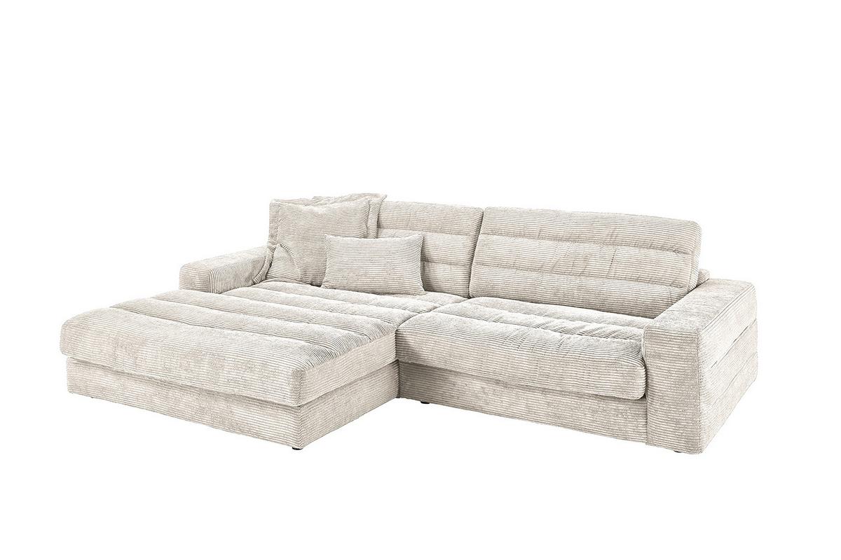 ECKSOFA LANA SOFA Cremeweiß Cord - Creme/Schwarz, Textil (296/205cm) - KAWOLA
