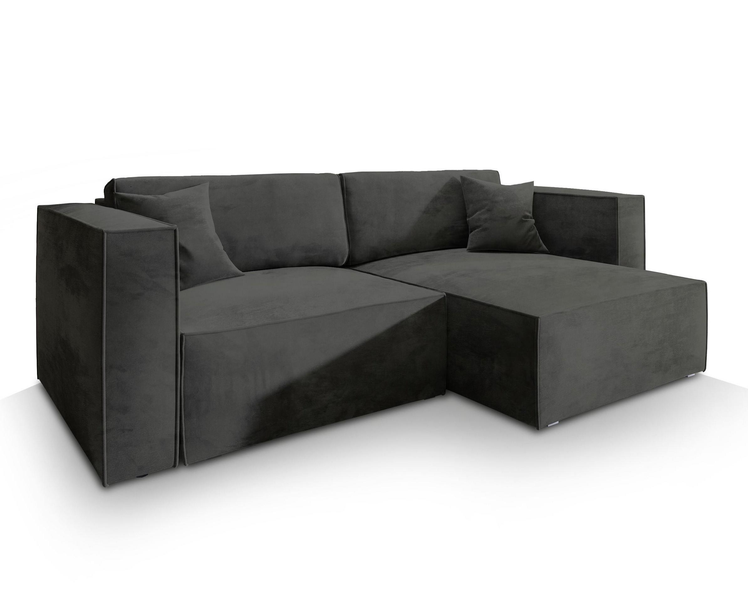 ECKSOFA NERIO M Schwarz Velours-Stoff mit Schlaffunktion - Schwarz/Grau, Holz/Kunststoff (245/148cm) - MASSENO