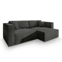 ECKSOFA NERIO M Schwarz Velours-Stoff mit Schlaffunktion - Schwarz/Grau, Holz/Kunststoff (245/148cm) - MASSENO