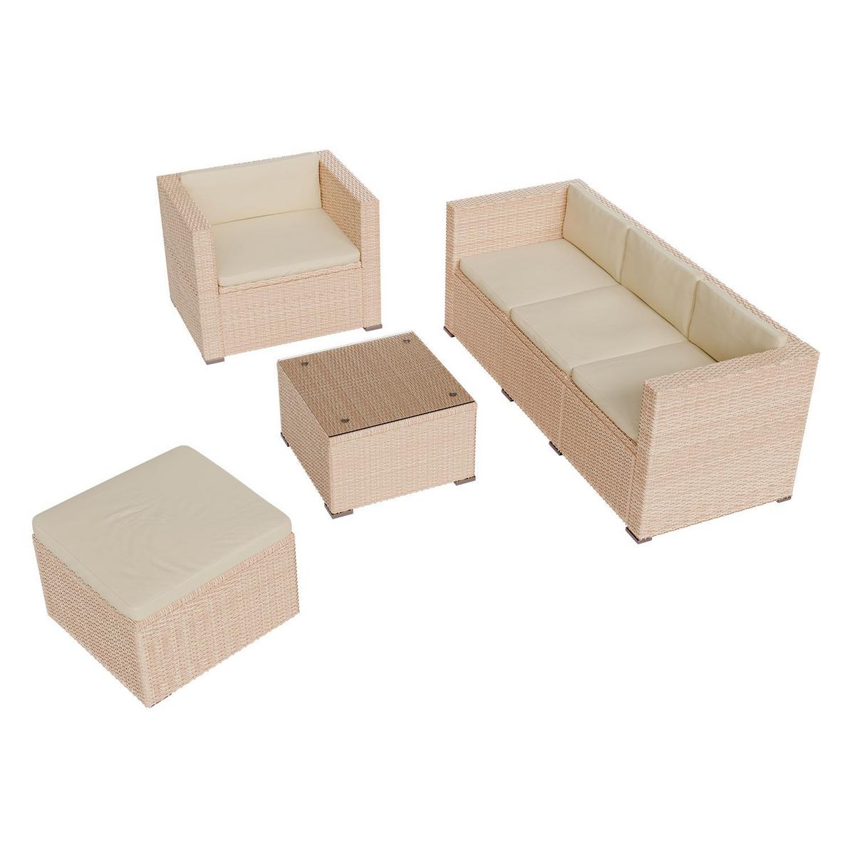 LOUNGEGARNITUR Punta Cana 4-tlg. - Beige/Creme, Kunststoff/Metall - Juskys