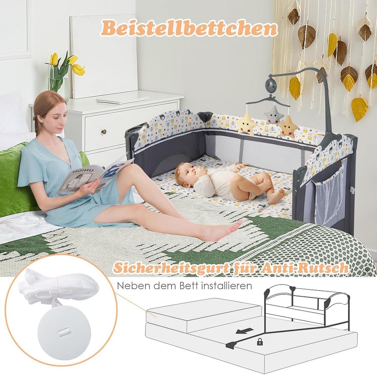 BABYBETT beistellbett Blau - Blau, Metall - COSTWAY