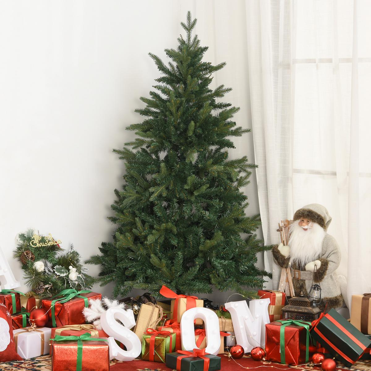 WEIHNACHTSBAUM 1,5 m Christbaum Kunsttanne 946 Zweige Metallfuß kunststoff Weiß - Grün, Kunststoff (150cm) - HOMCOM