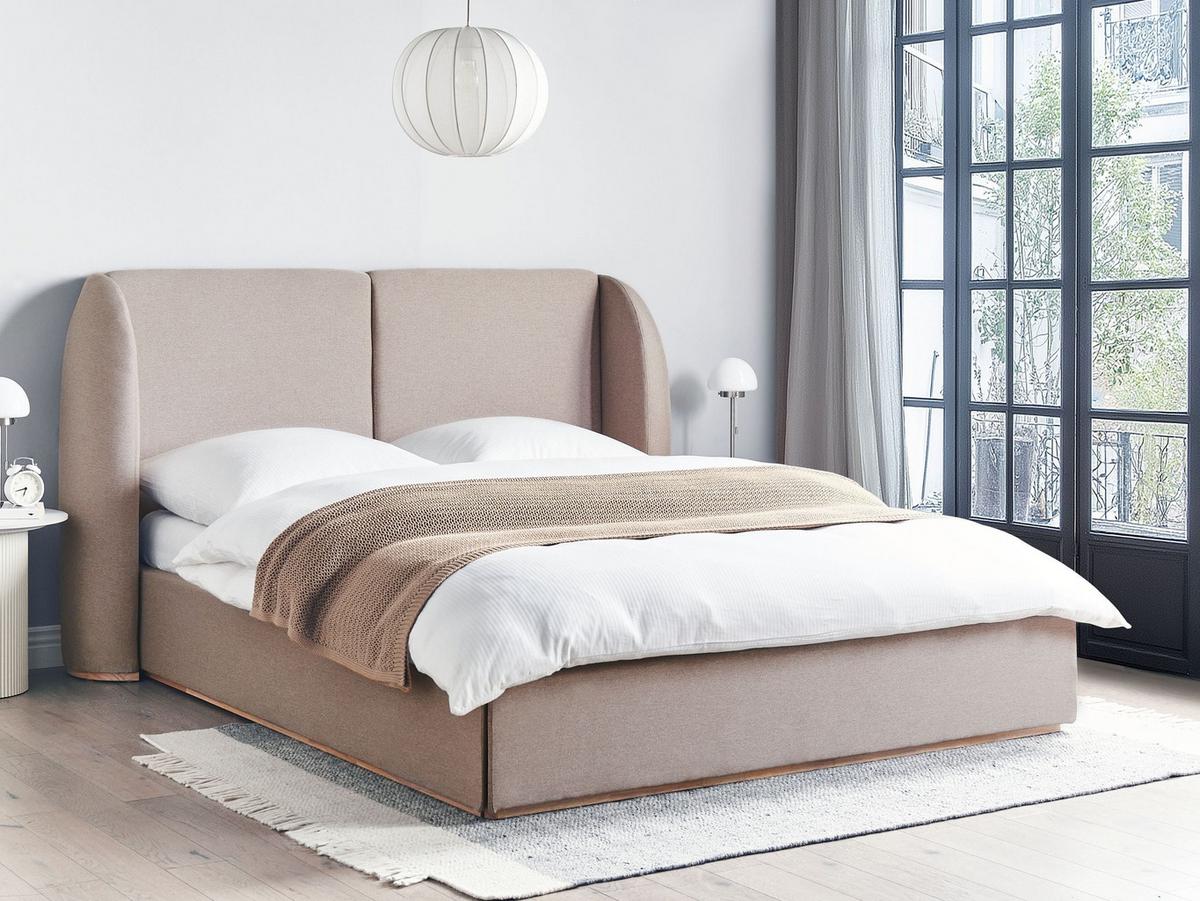 BETT mit Stauraum 160/200 cm Stoff Taupe Monestier - Taupe, Textil (160/200cm) - Beliani