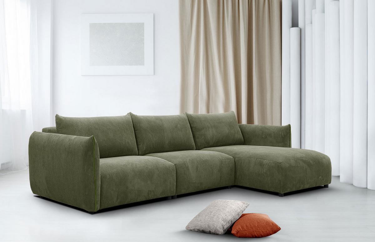 ECKSOFA TAUER 5-Sitzer, olivgrün - Schwarz/Olivgrün, Holzwerkstoff/Kunststoff (294/173cm) - Wozimo
