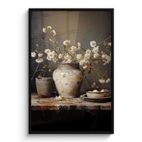 POSTER MIT RAHMEN Stilleben - Blumen - Blumenstrauß - Vase - Wein Bilderleiste 80x120 cm - Schwarz, Papier (80/120cm) - MuchoWow