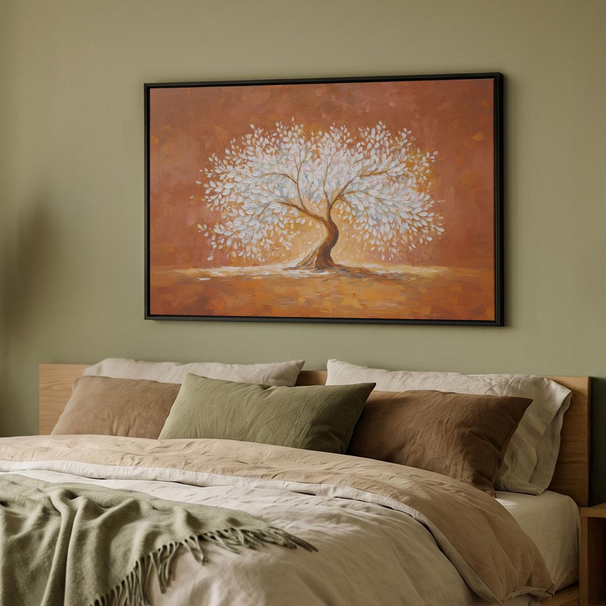 LEINWAND Bilder mit Rahmen - Abstrakt - Baum - Weiß - Blätter - 90x60 - Braun, Textil (90/60cm) - MuchoWow