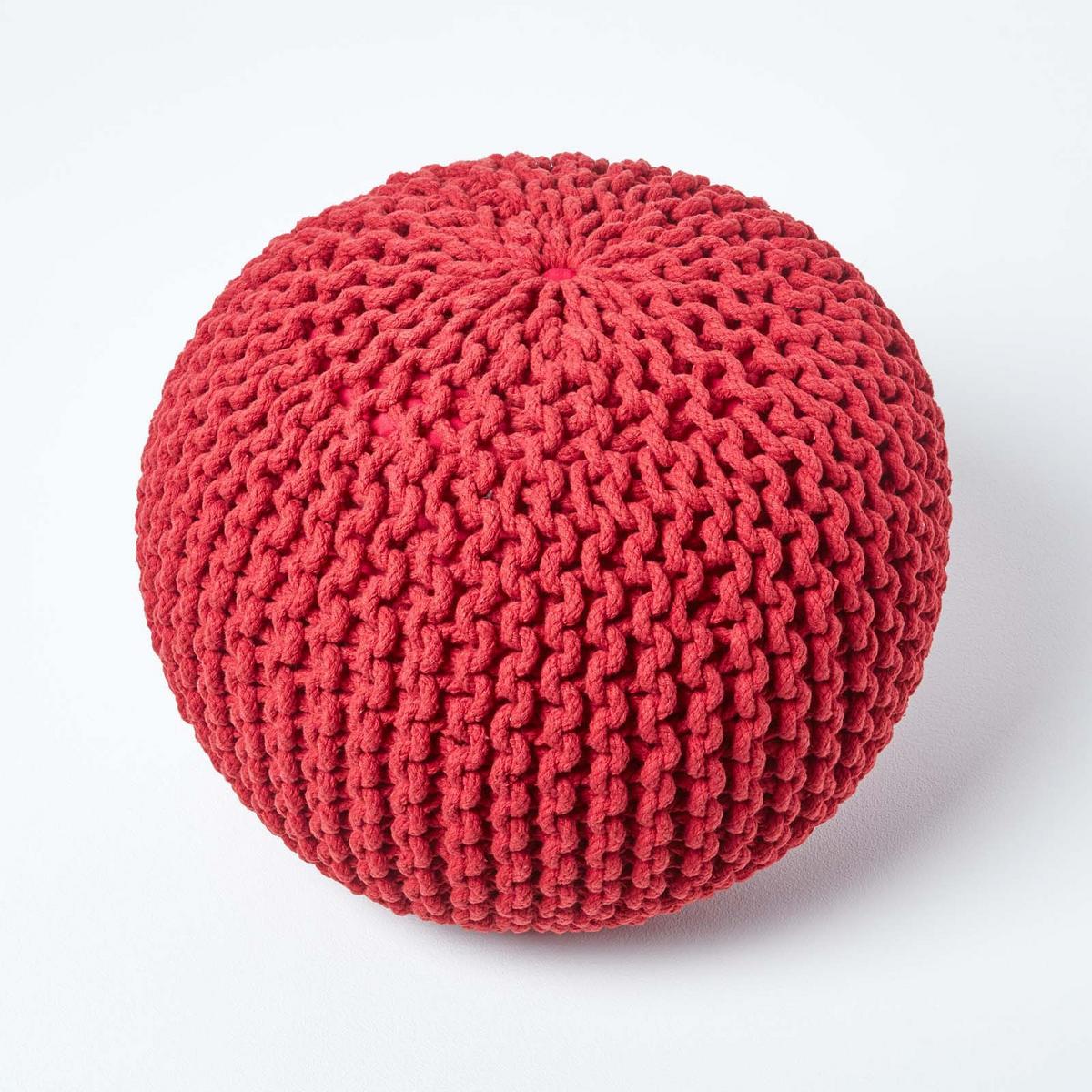 STRICK-POUF rot, 40/40/35 cm - Rot, Textil (40/35/40cm) - Homescapes